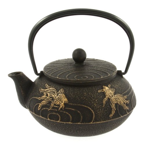 Iwachu Black and Gold Goldfish Tetsubin Teapot