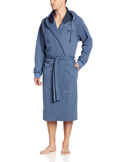HUGO BOSS Men's Solid Hooded Robe - 2nd Anniversary Gifts for Husband