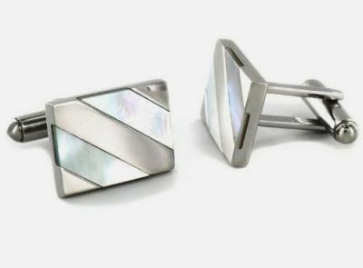 Stainless Steel Cufflinks with White Mother of Pearl Shell Inlay