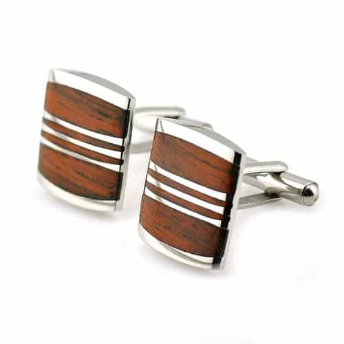 PenSee Rare Stainless Steel & Red Wood Cufflinks 
