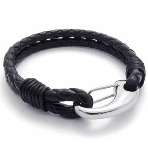 KONOV Jewelry Black Leather Mens Bracelet