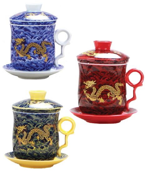 Chinese Pattern Tea Mug with Strainer Infuser and Lid