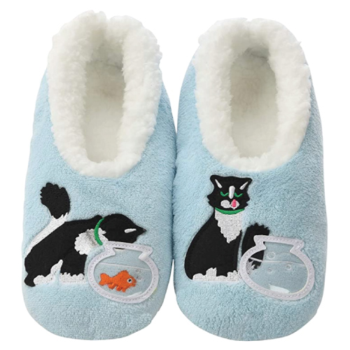 Snoozies Blue Cat House Slippers