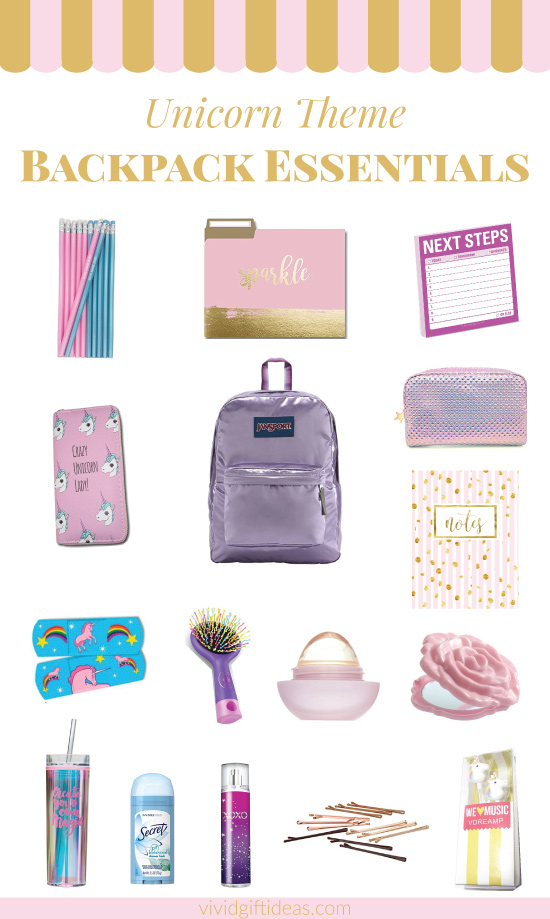 Back to school backpack essentials. Unicorn school supplies