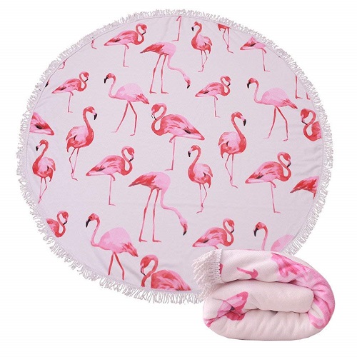 Pink Flamingo Round Beach Towel Blanket