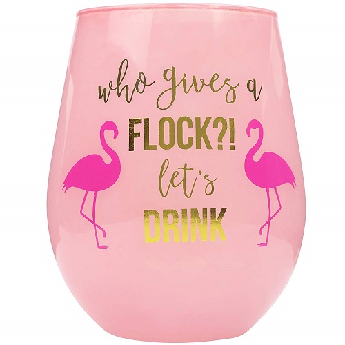 Who gives a flock funny flamingo wine glass