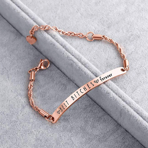 bes bitches 2 silver WUSUANED Best Friend Gift Best Bitches Hair Tie Grooved Cuff Bangle Bracelet BFF Jewelry Graduation Gift 