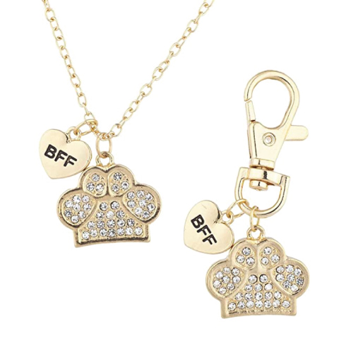 BFF Dog Paw Collar Owner Necklace & Keychain Set