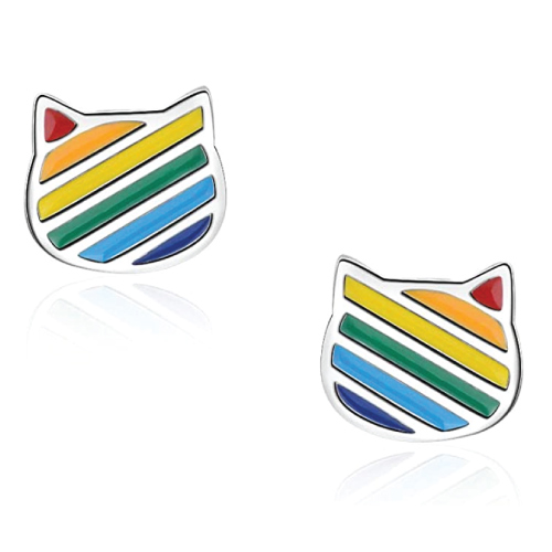 Mini Rainbow Stripe Kitty Earrings