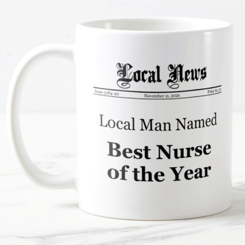 Newspaper Style Best Male Nurse Gift Mug