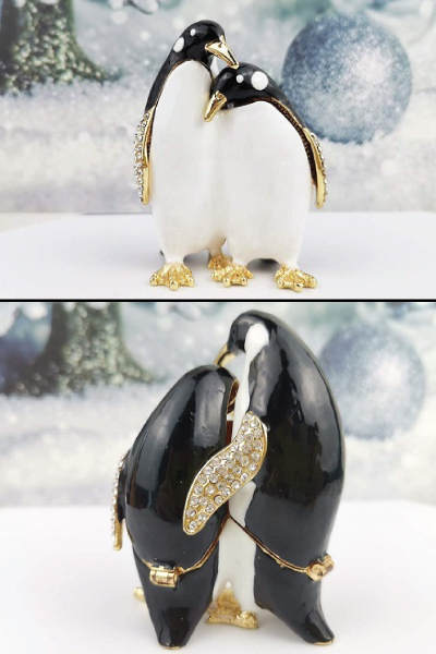 Penguin with Hinged Enameled Jewelry Box